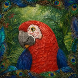 Bring warmth and character into your space with this hand painted parrot portrait, framed in dark oak with detailed inlay. Bold red plumage, deep green texture, and artisan brushwork create a striking gallery piece that feels personal, tropical, and timeless. Perfect for homes, studios, nurseries, or collectors of original art.