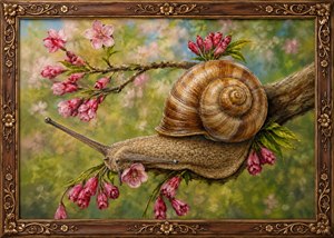 This joyful hand-painted snail masterpiece sparkles with springtime charm, glossy shell realism, bright blossoms, and a warm carved frame. Every petal, branch, and shimmering detail feels lovingly polished in plastic-painted color. Cheerful garden energy makes this artwork a delightful treasure for collectors, gift giving, and happy walls everywhere today, beautifully.