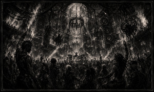 A dystopian dance hall stretches upward through cages, chains, speaker towers, and collapsing gothic arches. A lone figure commands the stage while dancers surge beneath a blazing circular skylight. Dense charcoal textures and smoky beams create a ritual of defiance, where music transforms fear, unrest, and isolation into shared power.
