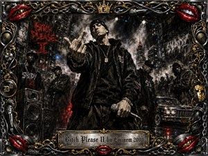 A defiant rapper dominates a smoky nighttime city street, backed by shadowy crew members, stacked speakers, graffiti, and a gleaming lowrider. Deep charcoal textures create a raw, confrontational mood, accented by crimson, chrome, gold, and blue highlights. An ornate music-themed frame surrounds the scene, with engraved title plate below.