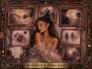 A wistful young woman rests amid ornate rosewood frames filled with fading romantic memories, wilted roses, handwritten notes, and dissolving silhouettes. Blush pink, wine red, mauve, cream, and antique gold tones glow under soft nostalgic lighting. Layered oil, acrylic, and watercolor textures create a tender, luxurious atmosphere of regret and longing.